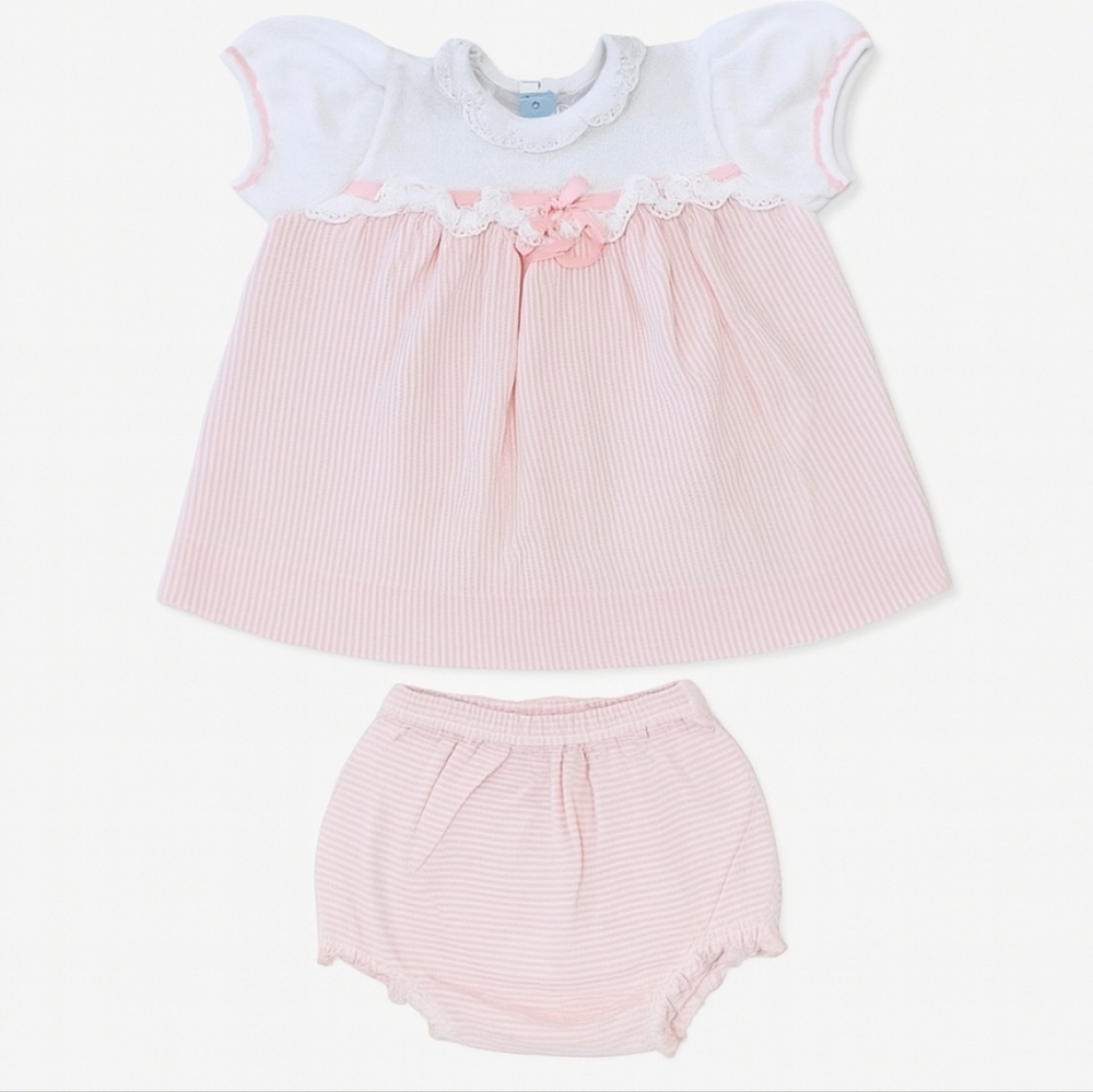 Vintage Carters Baby Dress & Bloomers Infant Size 18 MO 23- 26 Lbs Pink Stripes